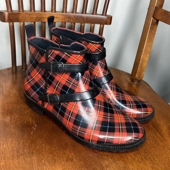 Cougar Shoes - Cougar Royale Red Plaid Rain Boots Hand Crafted Fall Autumn Booties Sz 8